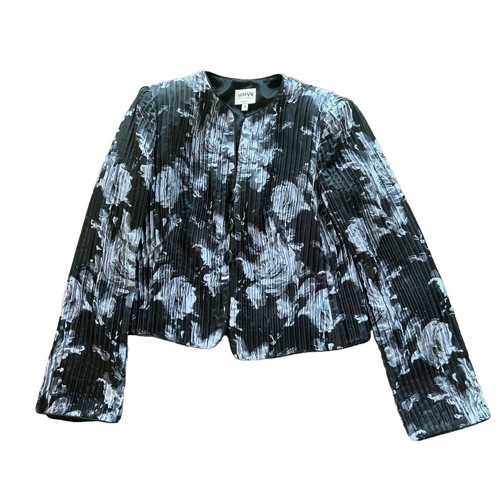 ARMANI Collezioni Black Purple Silk Floral Button Down Blazer Jacket Size 8